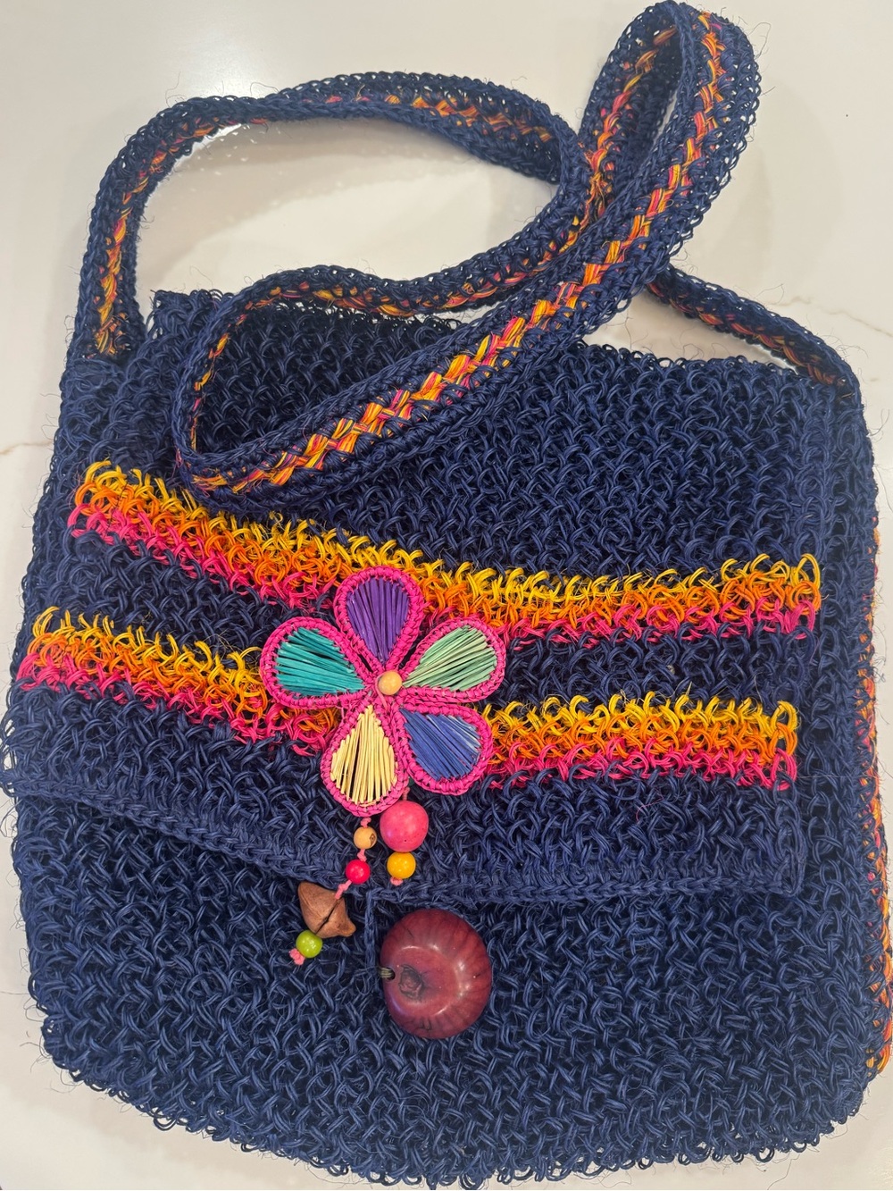 Artisan Hand Woven Madagascan Raffia Crochet Crossbody Bag Statement Piece WOW!